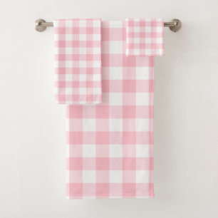 Pink and White Large Size Gingham Checks Bath Towel Set