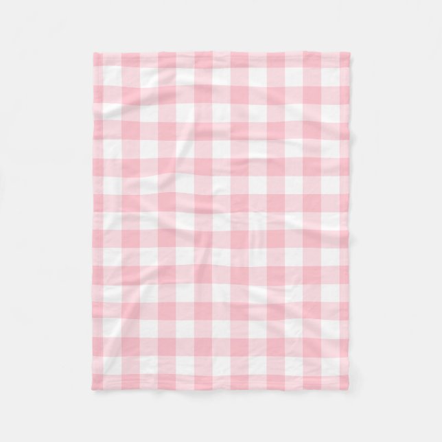 Pink and White Large Size Gingham Checks Fleece Blanket (Front)