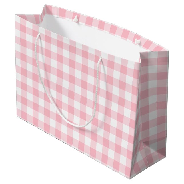 Pink and White Large Size Gingham Checks Gift Bag (Back Angled)