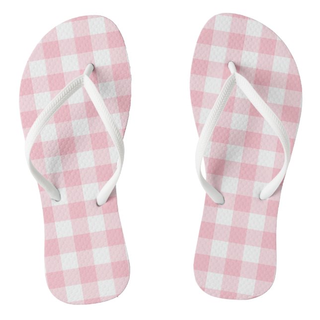 Pink and White Large Size Gingham Checks Jandals (Footbed)