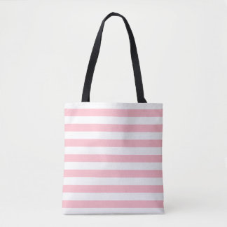 Pink and White Large Size Horiz. Stripes Pattern Tote Bag