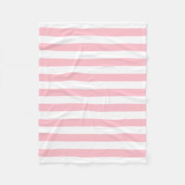 Pink and White Large Size Horizontal Stripes Fleece Blanket (Front)