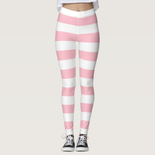 Pink and White Large Size Horizontal Stripes Leggings