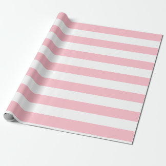 Pink and White Large Size Horizontal Stripes Wrapping Paper