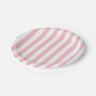 Pink and White Large Size Stripes Paper Plate