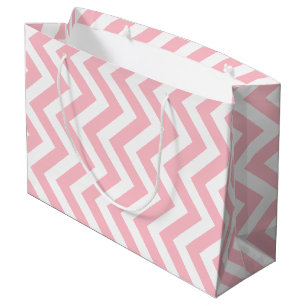 Pink and White Large Size Vertical Chevron Gift Bag