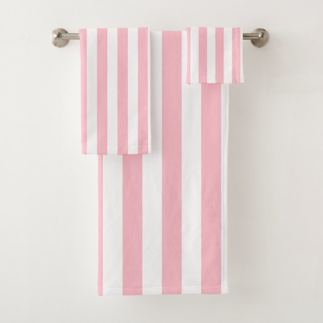 Pink and White Large Size Vertical Stripes Bath Towel Set (Insitu)