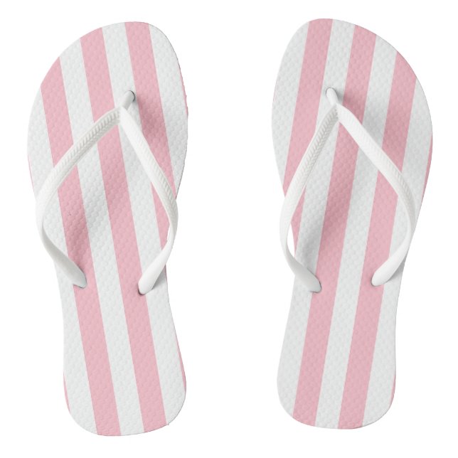 Pink and White Large Size Vertical Stripes Jandals (Footbed)
