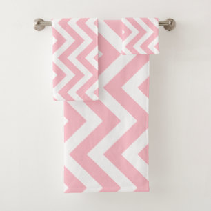 Pink and White Large Vertical Chevron Stripes Bath Towel Set