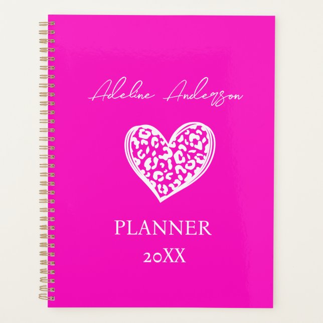 Pink and White Leopard Pattern Heart  Planner (Front)