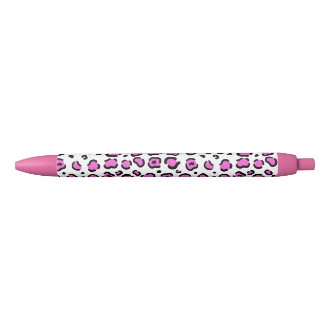 Pink and White Leopard Print Black Ink Pen (Front)