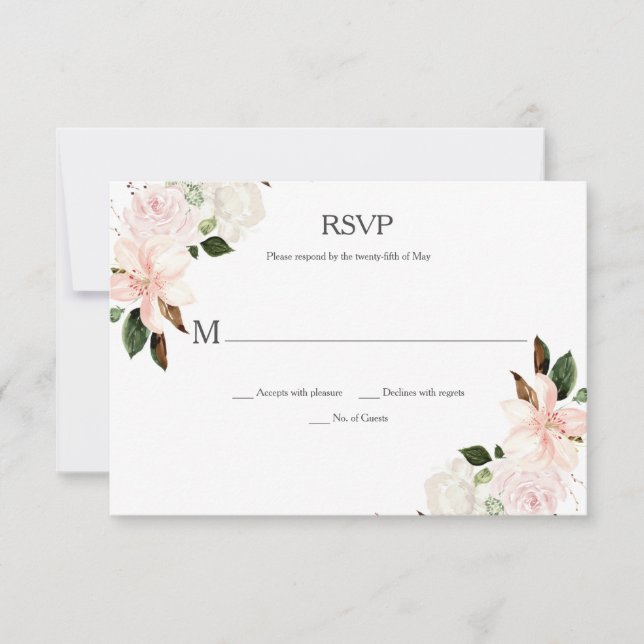 Pink and White Lilies, Magnolias, Peonies RSVP Card (Front)