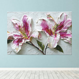 Pink and White Lilies Textured Abstract Wall Art