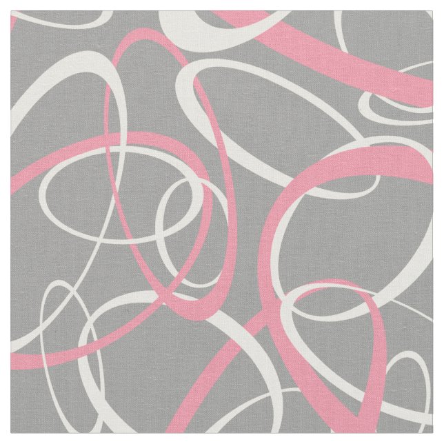 pink and white loops on grey geometric pattern fabric (Close Up)