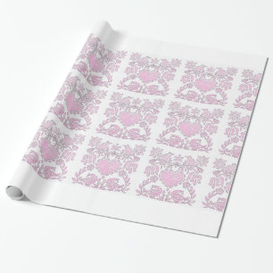 Pink and White Love Birds and Hearts Wrapping Paper