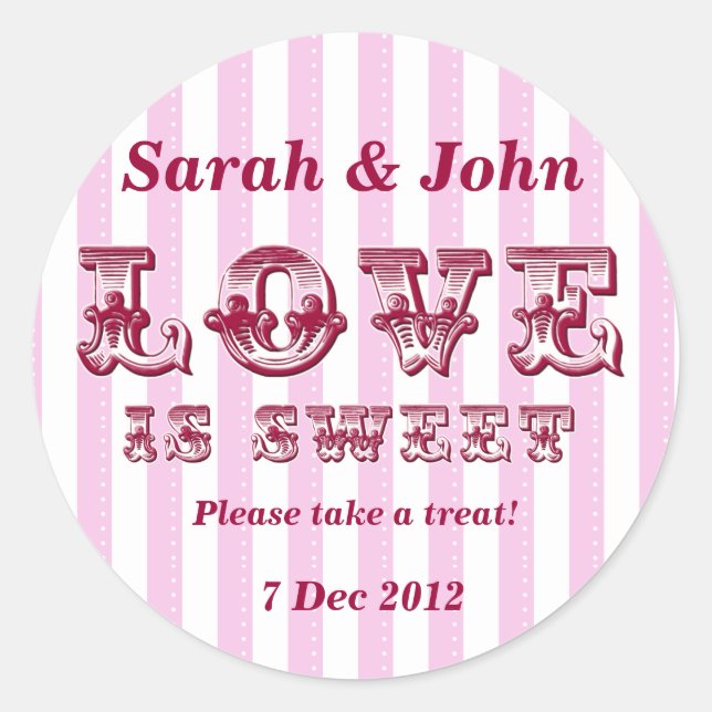 Pink and white Love is sweet Candy Buffet Sticker (Front)
