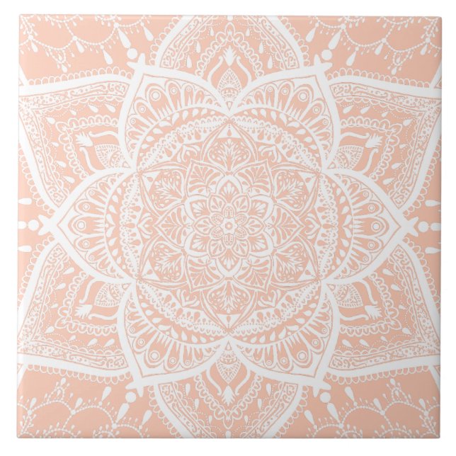 Pink and White Mandala - Loergann in Apricot Tile (Front)