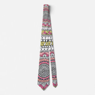 Pink and White Mandala Neck Tie