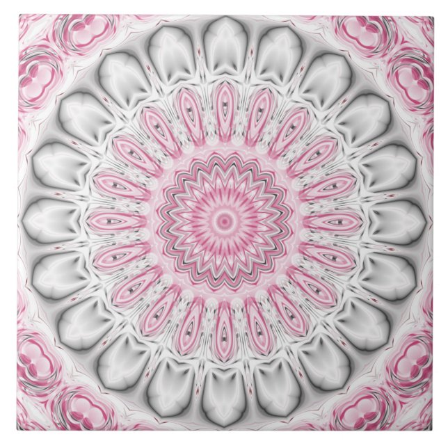 Pink and White Mandala Pattern Design Tile (Front)