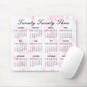 Pink and White Marble   Custom 2021 Calendar Mouse Pad