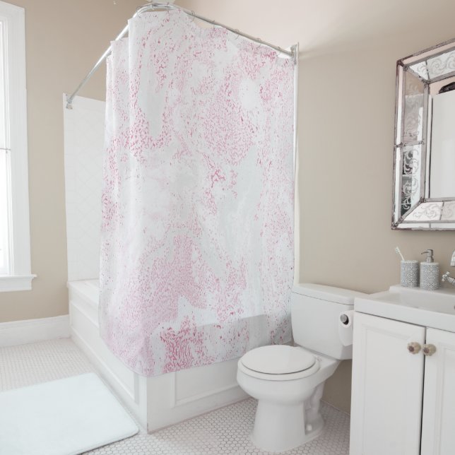 Pink and White Marble Shower Curtain (In Situ)