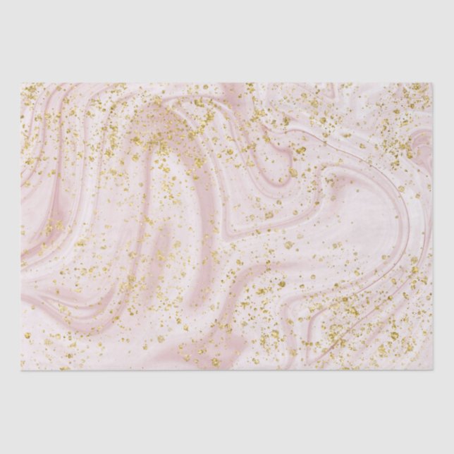 Pink and White Marble Swirl Gold Glitter Tissue Paper (Front)