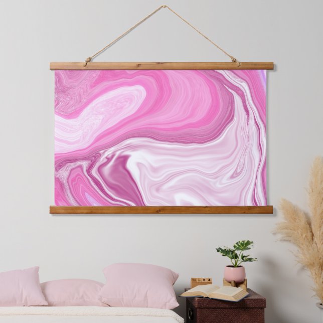 Pink and White Marble Swirls Hanging Tapestry (Bedroom)
