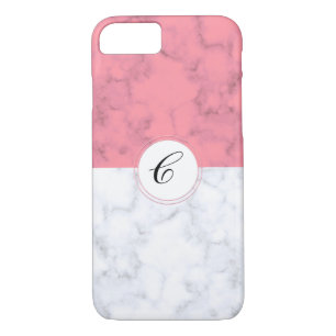 Pink And White Marble With Custom Initial Letter C Case-Mate iPhone Case