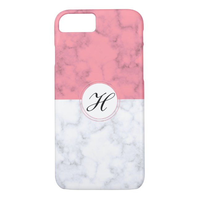 Pink And White Marble With Custom Initial Letter H Case-Mate iPhone Case (Back)