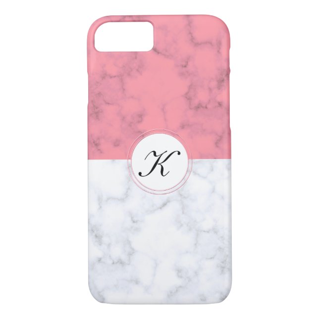 Pink And White Marble With Custom Initial Letter K Case-Mate iPhone Case (Back)