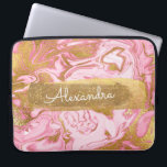 Pink and White Marble with Gold Foil and Glitter Laptop Sleeve<br><div class="desc">Pink and White Marble with Gold Foil and Glitter Elegant Monogram Name Case. This case can be customised to include your first name.</div>