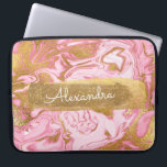 Pink and White Marble with Gold Foil and Glitter Laptop Sleeve<br><div class="desc">Pink and White Marble with Gold Foil and Glitter Elegant Monogram Name Case. This case can be customised to include your first name.</div>