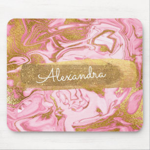 Pink and White Marble with Gold Foil and Glitter Mouse Pad
