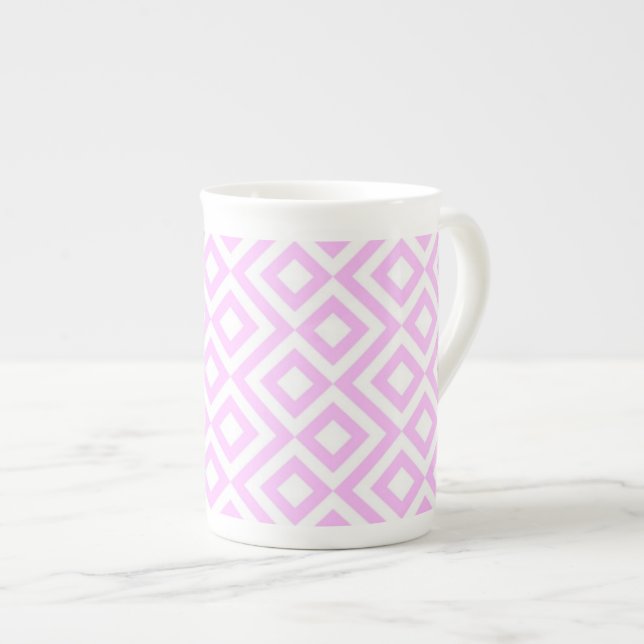 Pink and White Meander Bone China Mug (Front Right)