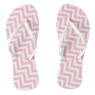 Pink and White Medium Diagonal Chevron Stripes Jandals