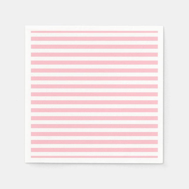 Pink and White Medium Horizontal Stripes Paper Napkin (Front)