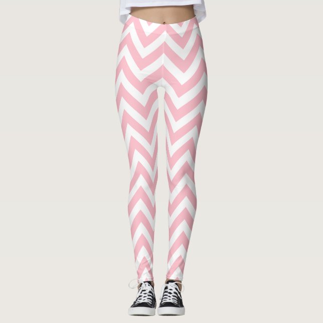 Pink and White Medium Size Chevron Leggings (Front)