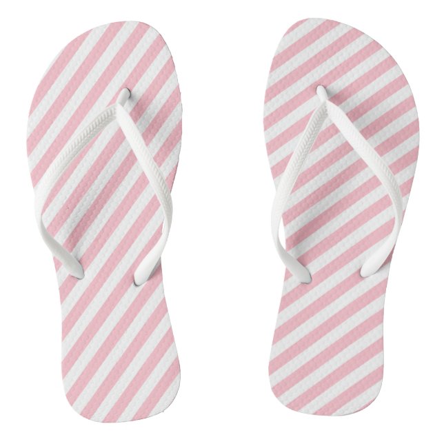 Pink and White Medium Size Diagonal Stripes Jandals (Footbed)
