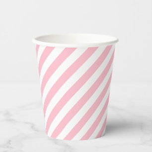 Pink and White Medium Size Diagonal Stripes Paper Cups
