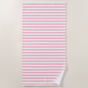 Pink and White Medium Size Horizontal Stripes Beach Towel