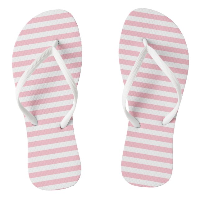 Pink and White Medium Size Horizontal Stripes Jandals (Footbed)