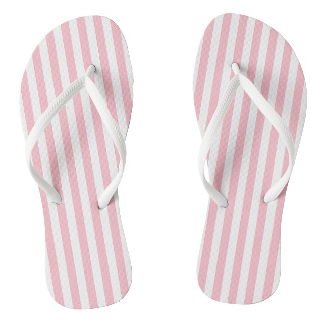 Pink and White Medium Size Vertical Stripes Jandals (Footbed)