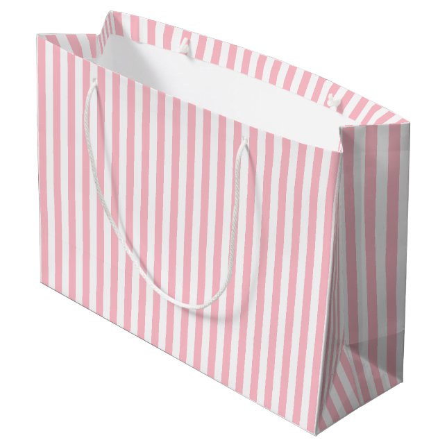 Pink and White Medium Size Vertical Stripes Large Gift Bag (Back Angled)