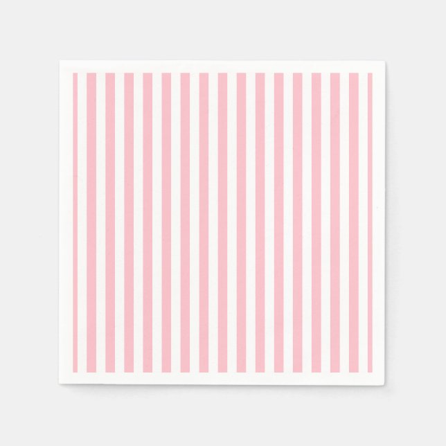 Pink and White Medium Size Vertical Stripes Paper Napkin (Front)