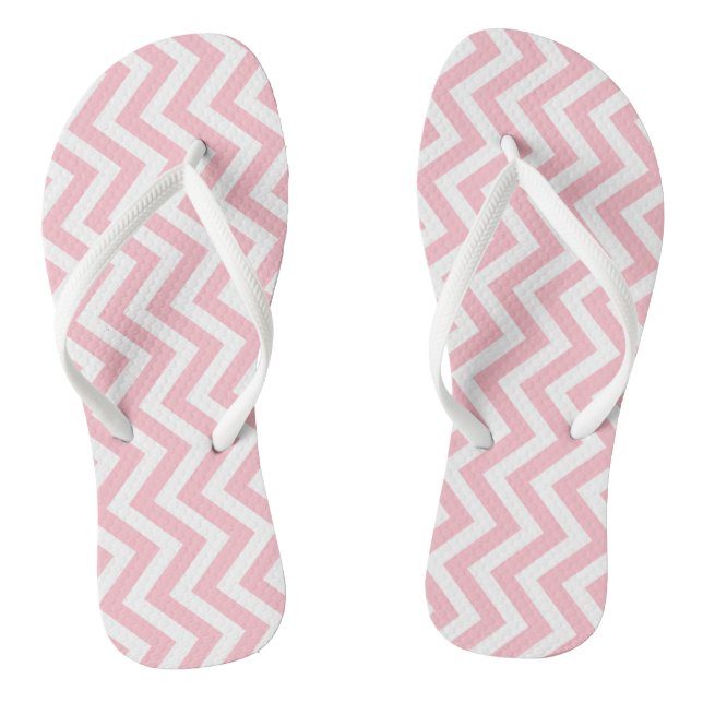 Pink and White Medium Vertical Chevron Stripes Jandals (Footbed)
