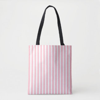 Pink and White Medium Vertical Stripes Pattern Tote Bag