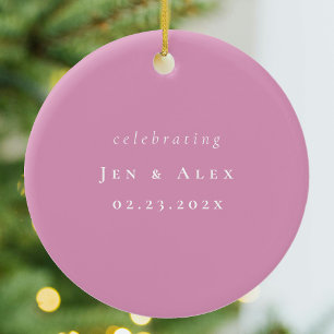 Pink and White Minimal Wedding Christmas Ornament