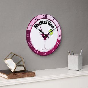 Pink and White Mocktail Hour Bar Clock