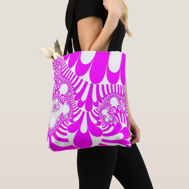 Pink and White Mod Tote Bag (Close Up)
