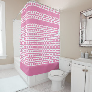 Pink and white Modern bubble Waves Shower Curtain